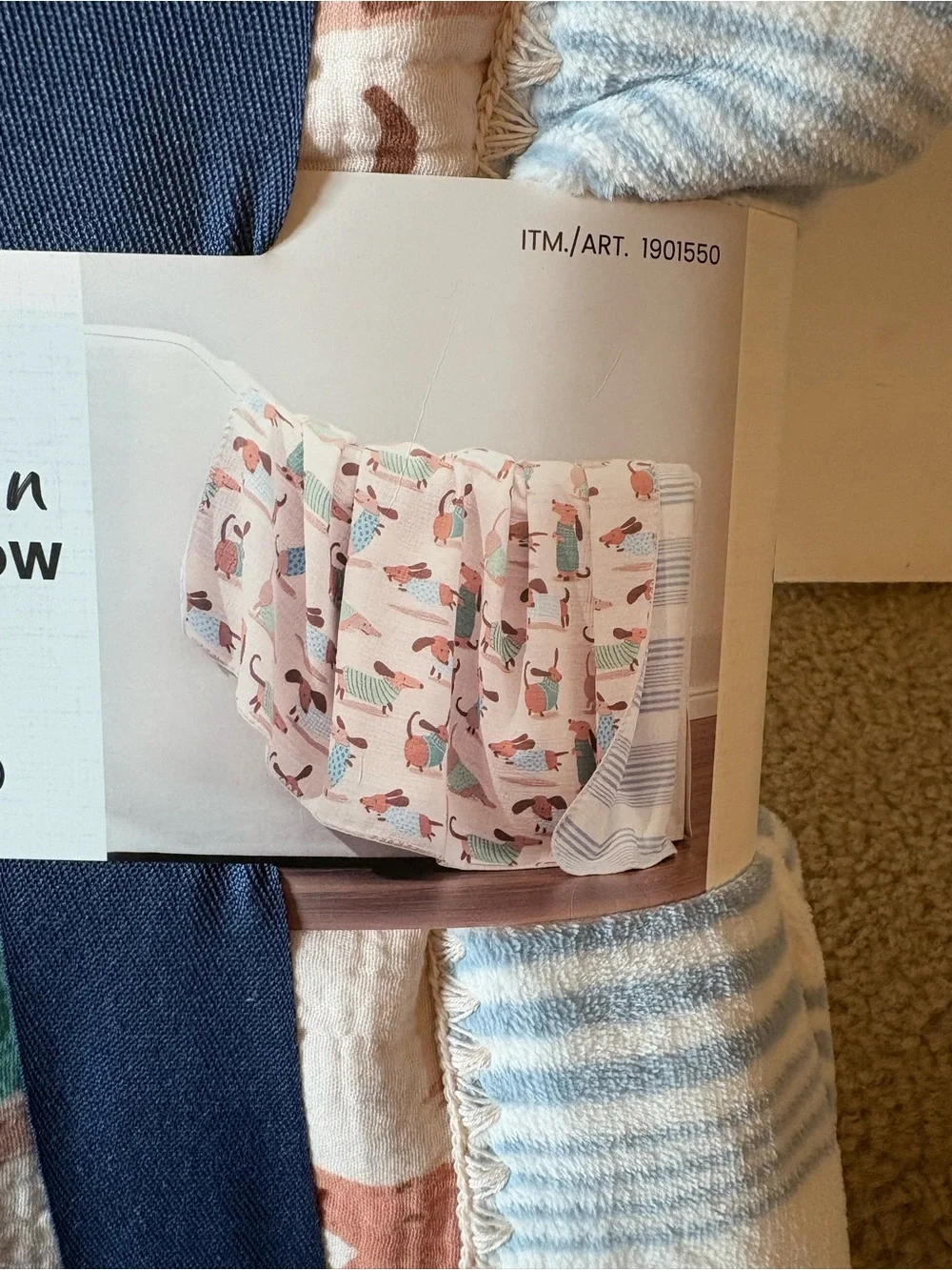Dachshund Cotton Gauze Throw - Pink, Blue & Green